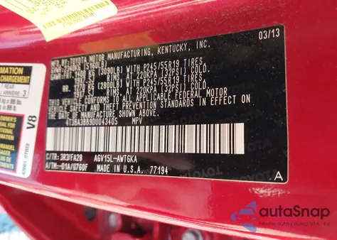 2013 Toyota Venza Le from USA, damaged, VIN 4T3BA3BB9DU043405